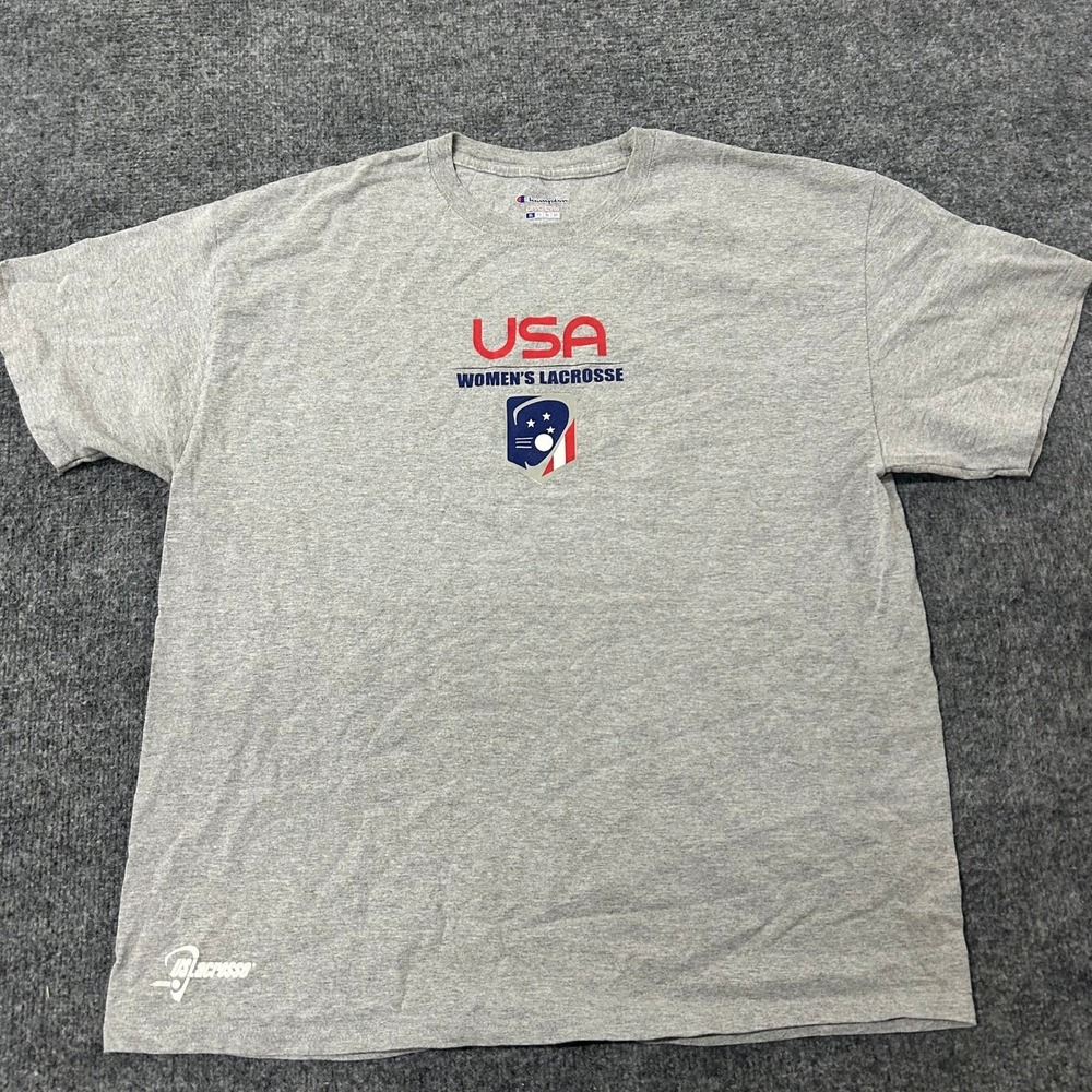 Champion T-Shirt Mens XL Grey USA Womens Lacrosse Graphic Athletic Short Sleeve